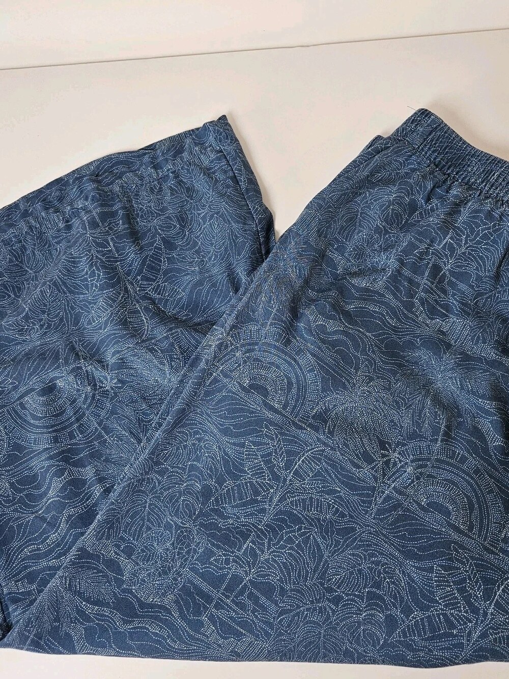 J.Jill Rayon Wide Leg Cropped Pants Blue Floral Sashiko Womens XL Costal Resort